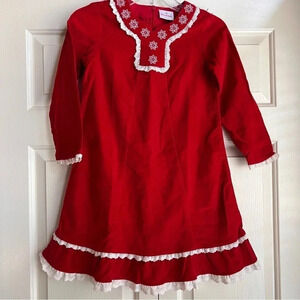 Hanna Andersson Corduroy Snowflake holiday Christmas Lace Long Sleeve dress sz 8